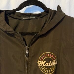 Brandy Melville Black Hooded Malibu Zip Windbreaker